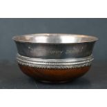 Rosewood and Silver mounted Dog's Bowl by Thomas Bradbury & Sons, Sheffield 1943 inscribed ' Drink