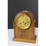 1920' s / 30's Walnut Domed Top Mantle Clock, the gilt dial with Roman numerals and twin winding