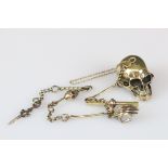 Brass Albert style Watch Chain with Skull adornment