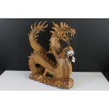 Large Chinese style Hand Carved Wooden Dragon, 50cm high x 41cm long