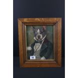 Oak Framed Oil Painting Portrait of a French Bulldog dressed in gentleman's attire