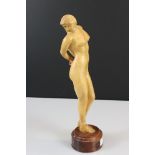 Wooden Carved Figure of a Nude Female on Wooden Plinth, 44cm high