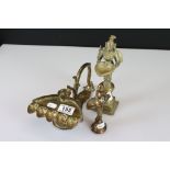 Brass Indian / Hindi Puja Oil Lamp together with Two Brass Indian / Hindi Deity Oil Lamps, tallest