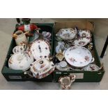 Two Trays of Mixed Ceramics including Mason's Jug, Three-section Serving Dish, Lidded Bowl and Bowl,