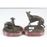 Two Bronze Dogs being a Greyhound and a Whippet signed P J Mene on marble bases