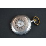 Silver Cased Half Hunter Pocket Watch with Arabic numerals and subsidiary dial