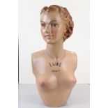 Advertising - Mid century Plaster ' Lube Paris ' Shop Display Head and Half Torso Mannequin of a
