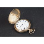 Gold Plated Elgin Full Hunter Pocket Watch, the case engraved with a stag within foliage