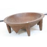Wooden Tribal Kava Mixing Bowl with incised decoration and bone inlay, possibly Fujian, 66cm