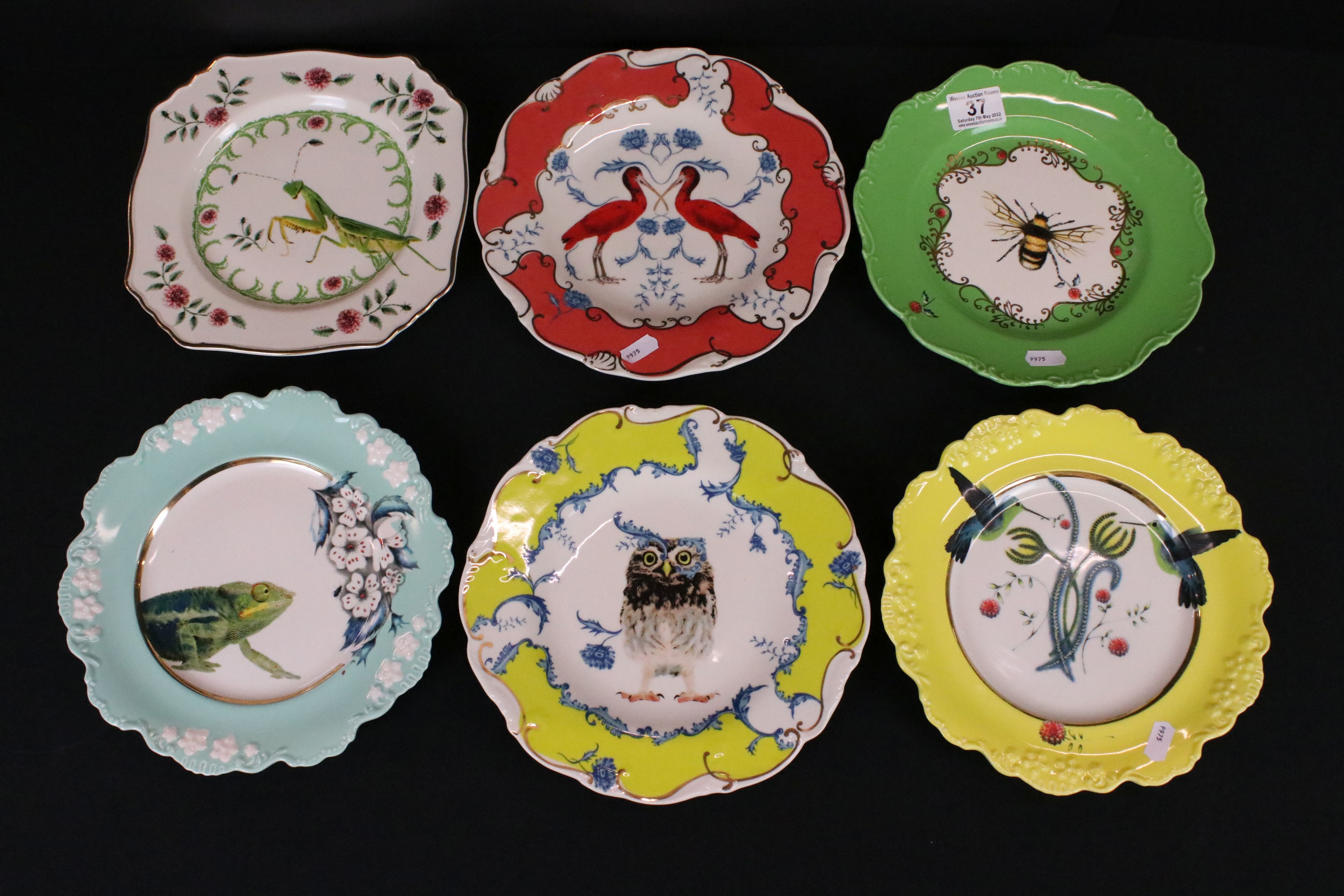 Set of Six ' Nature Table ' Plates designed by Lou Rota, 24cm diameter