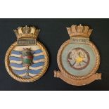 A Pair Of Cast Metal Royal Navy Wall Plaques To Include HMS UPSTART And Miner VI.