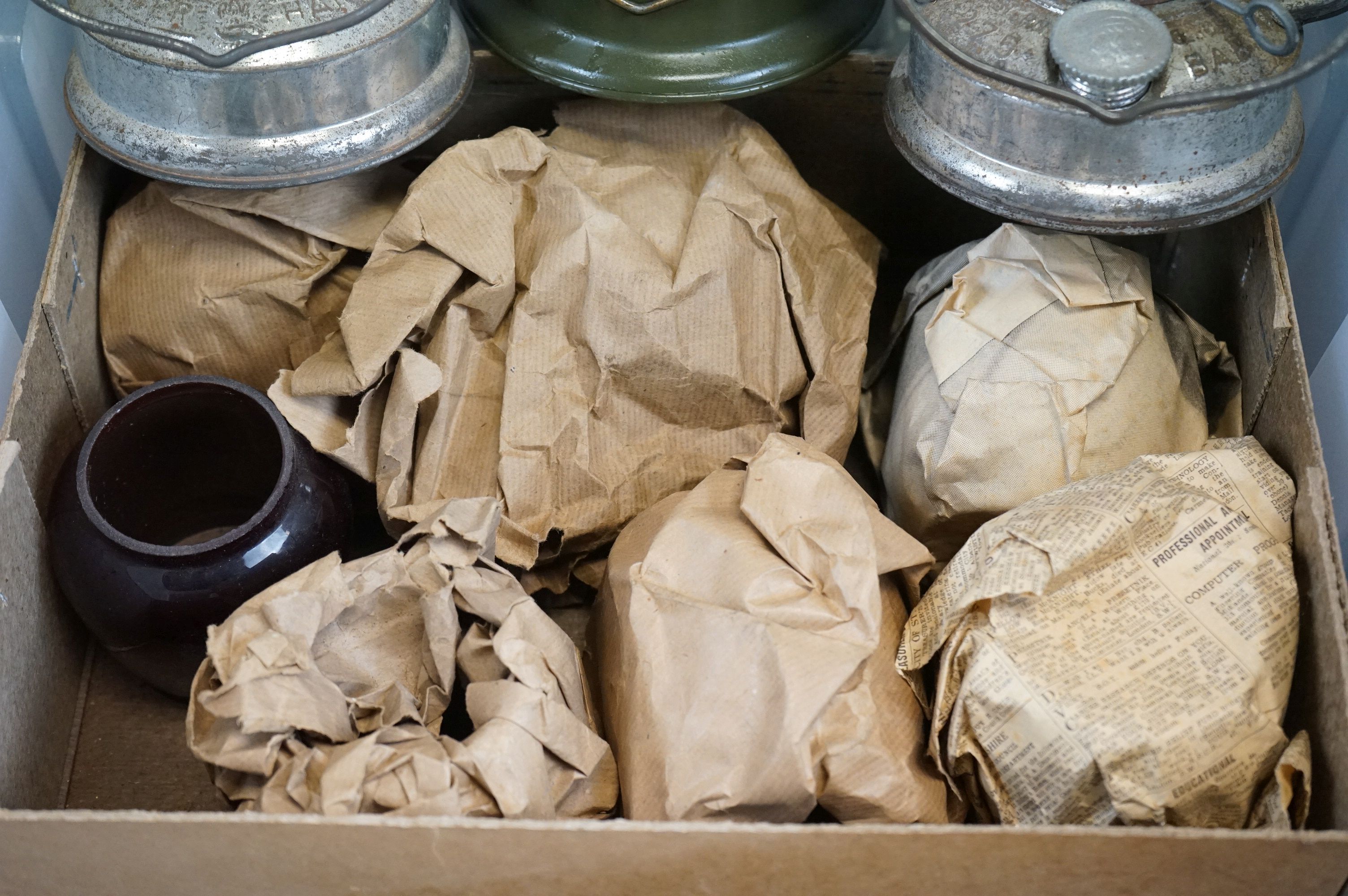 A Collection Of Three British Military Storm Lanterns Together With A Quantity Of Spares Glass - Image 5 of 5