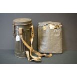 A World War Two German Gas Mask Case / Canister With Cloth Carry Strap.