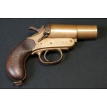 A World War One British Webley & Scott Flare Gun, Dated ?15, Brass Body, Cast Iron Spring Lock,