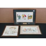 A Collection Of Three Framed And Glazed Military Caricature Pictures.