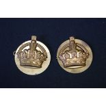 A Pair Of World War Two British Military Officer Kings Crown Brass Rank Badges.