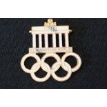 A Pre World War Two / WW2 German 1936 Olympics Enamel Pin Badge, Complete With Pin And Maker