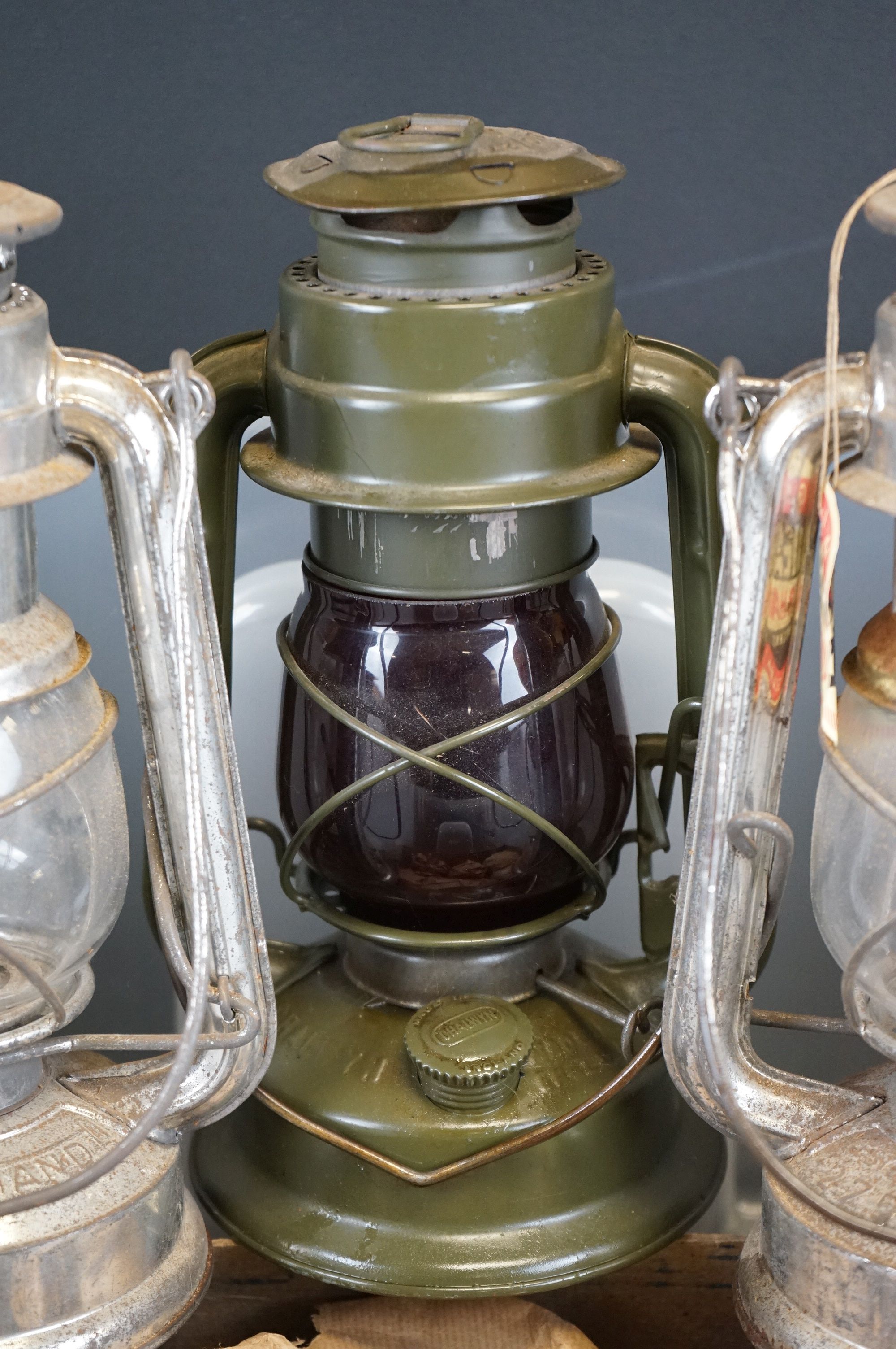 A Collection Of Three British Military Storm Lanterns Together With A Quantity Of Spares Glass - Image 3 of 5