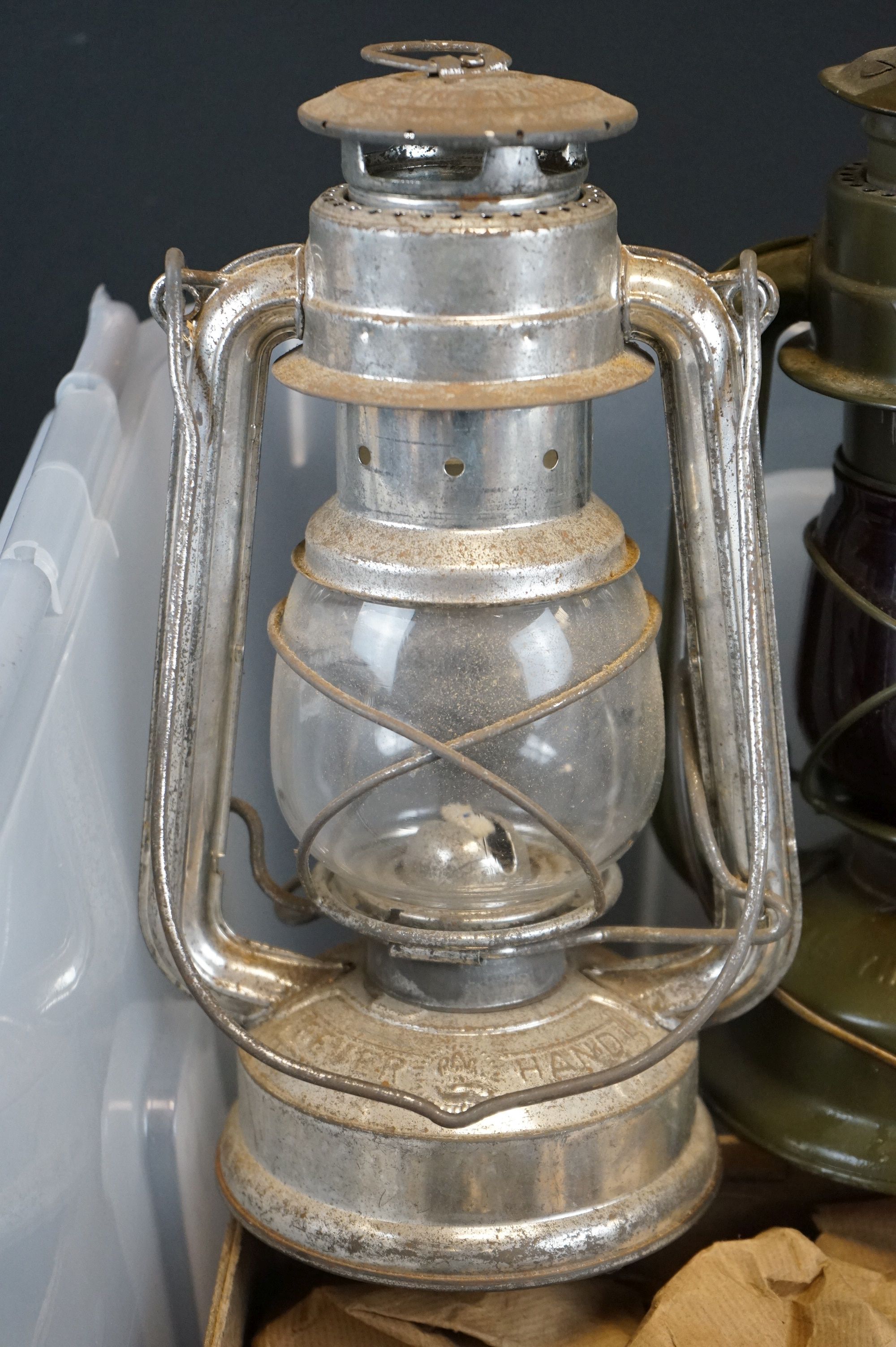 A Collection Of Three British Military Storm Lanterns Together With A Quantity Of Spares Glass - Image 2 of 5