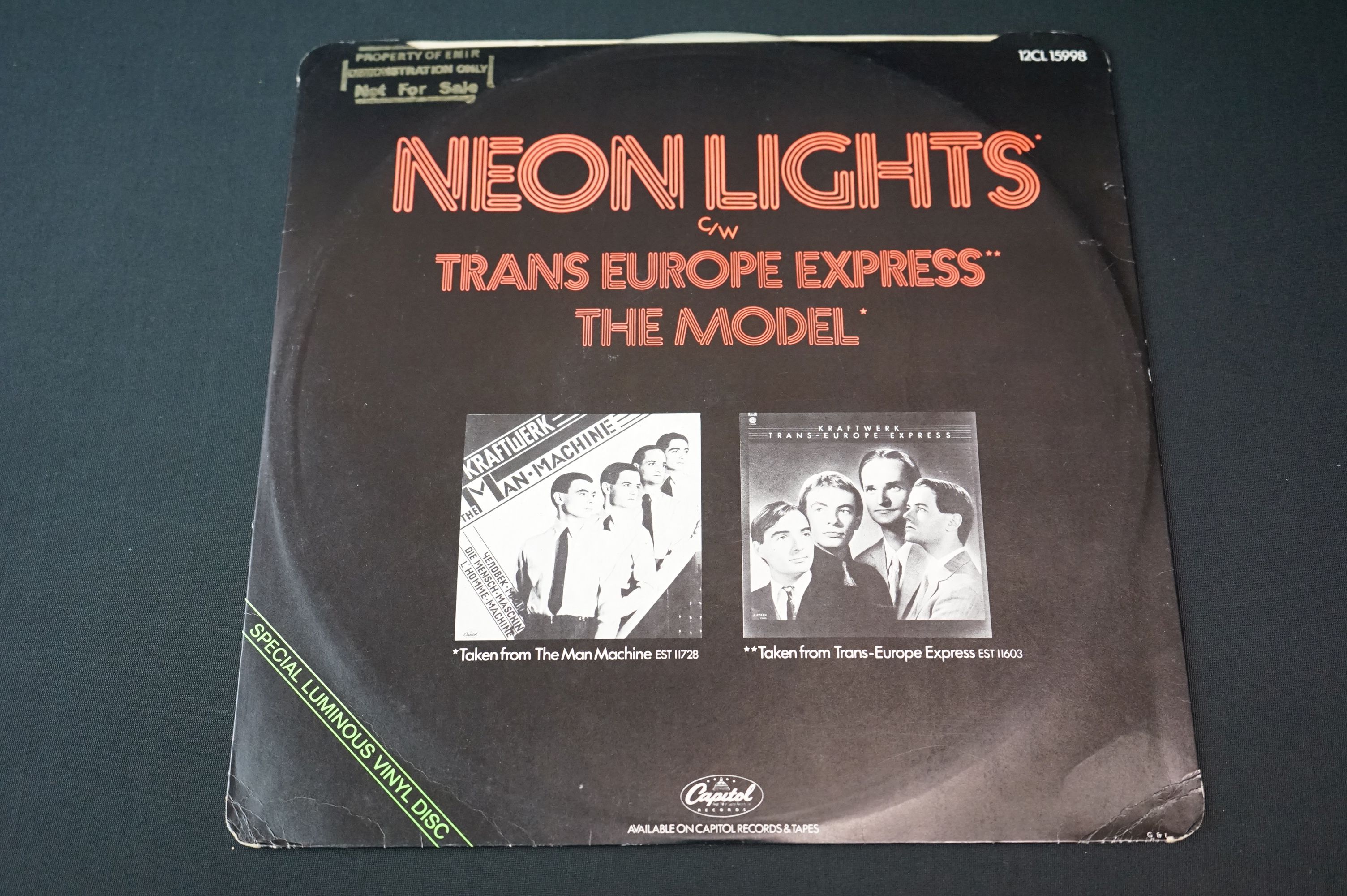 Vinyl - Kraftwerk - Neon Lights. Rare Uk 12? Promo 1st pressing 1977, luminous vinyl, Promo Gold - Image 4 of 4