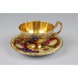 Anysley ' Orchard Gold ' Cabinet Cup and Saucer with gilt rims and interior, the cup signed D