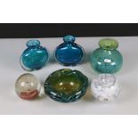 Six items of Glass including Mdina Bowl, Three Mdina Bottle Neck Vases, Kosta Boda Candle Holder and