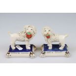 Pair of Staffordshire style Bocage Standing Poodles, 9cm high