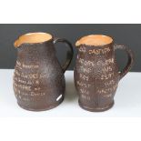 Two Royal Doulton Slaters Leatherware Beer Jugs ' The Landlord's Invitation ' and ' The Landlord's