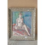 Janet Cree (1910 - 1992) Oil Painting on Canvas Portrait of a Naked Woman sat on a Bed, signed lower