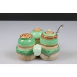 Shelley Harmony Three Piece Cruet Set on Stand with green and brown banded decoration