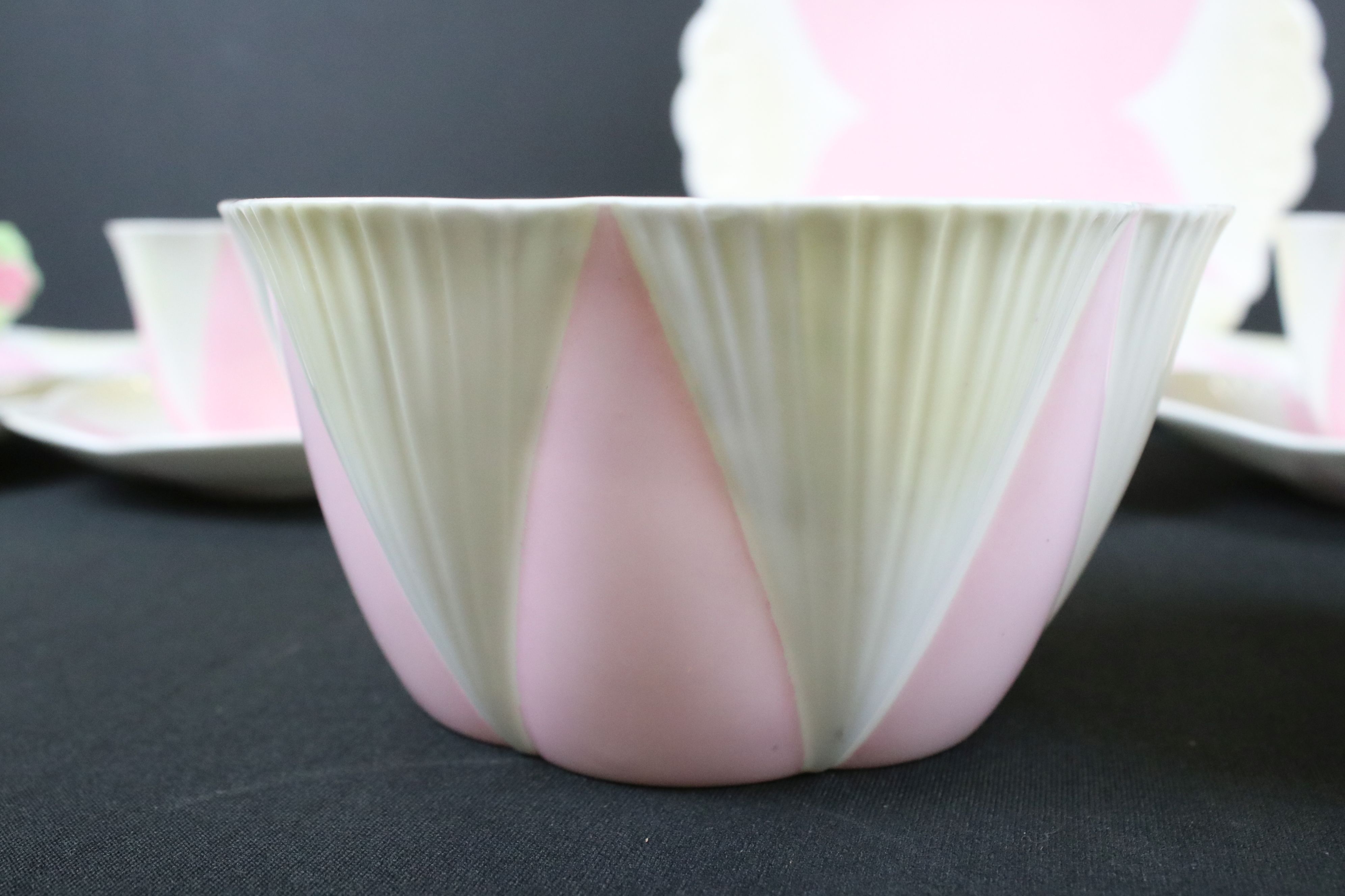 Shelley Dainty Part Tea Set, the bodies decorated in pink and white, the handles decorated in - Image 4 of 11