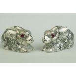 Pair of unusual silver plated condiments in the form of rabbits