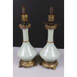 Pair of Chinese Celadon Porcelain Lamps with Bronze Mounts, 45cm high