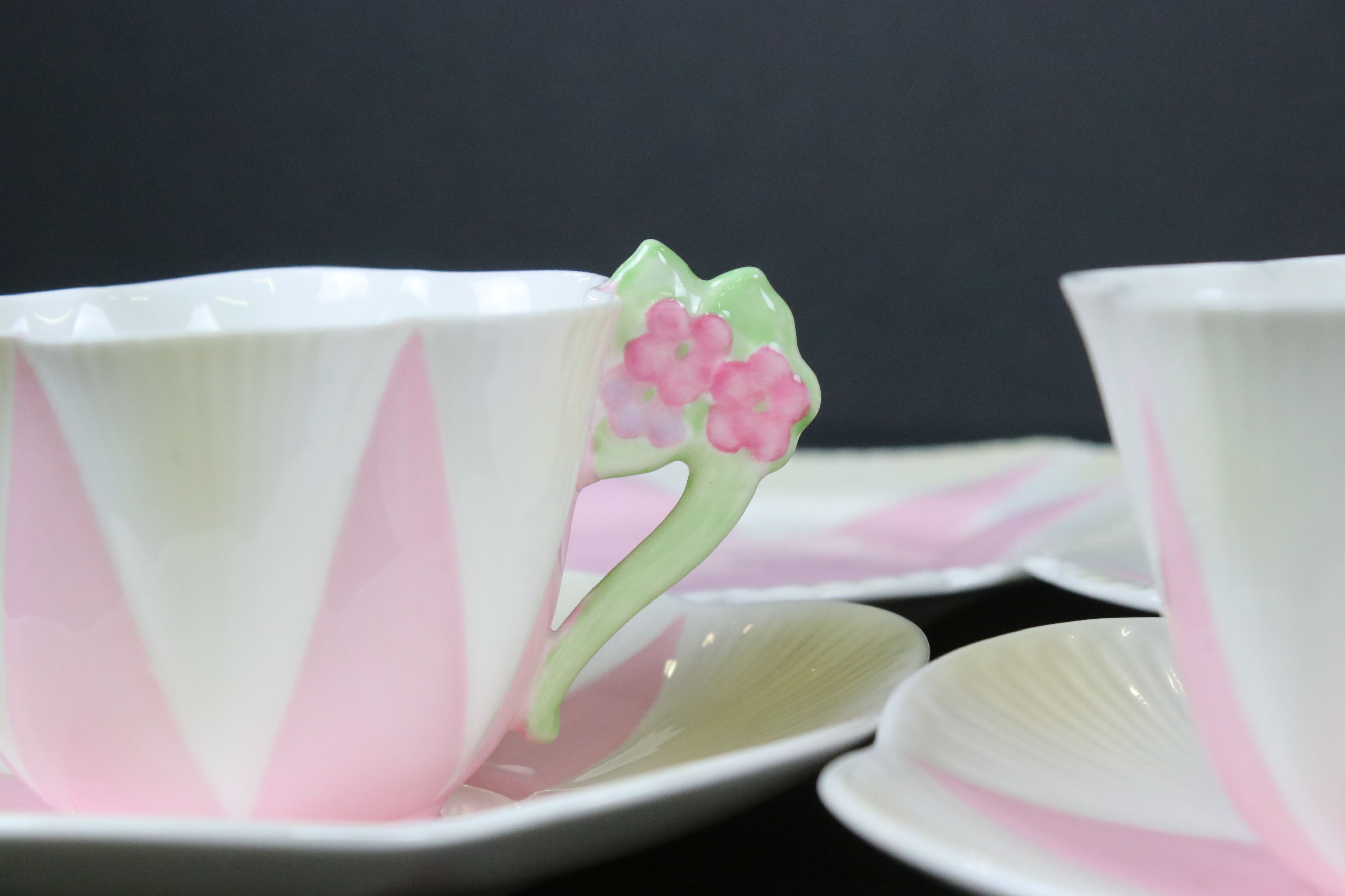 Shelley Dainty Part Tea Set, the bodies decorated in pink and white, the handles decorated in - Image 3 of 11