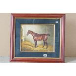 Oil Painting of a Thoroughbred Horse in a Stable, 37cm x 30cm, framed and glazed