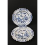 Pair of 19th century Chinese Porcelain Blue and White Plates (a/f), 35cm diameter