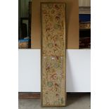 19th century Woolwork Embroidery Panel depicting Exotic Birds in Foliage, 176cm x 38cm