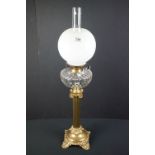 Late 19th / Early 20th century Brass Corinthian Column Oil Lamp with clear cut glass font, Hinks