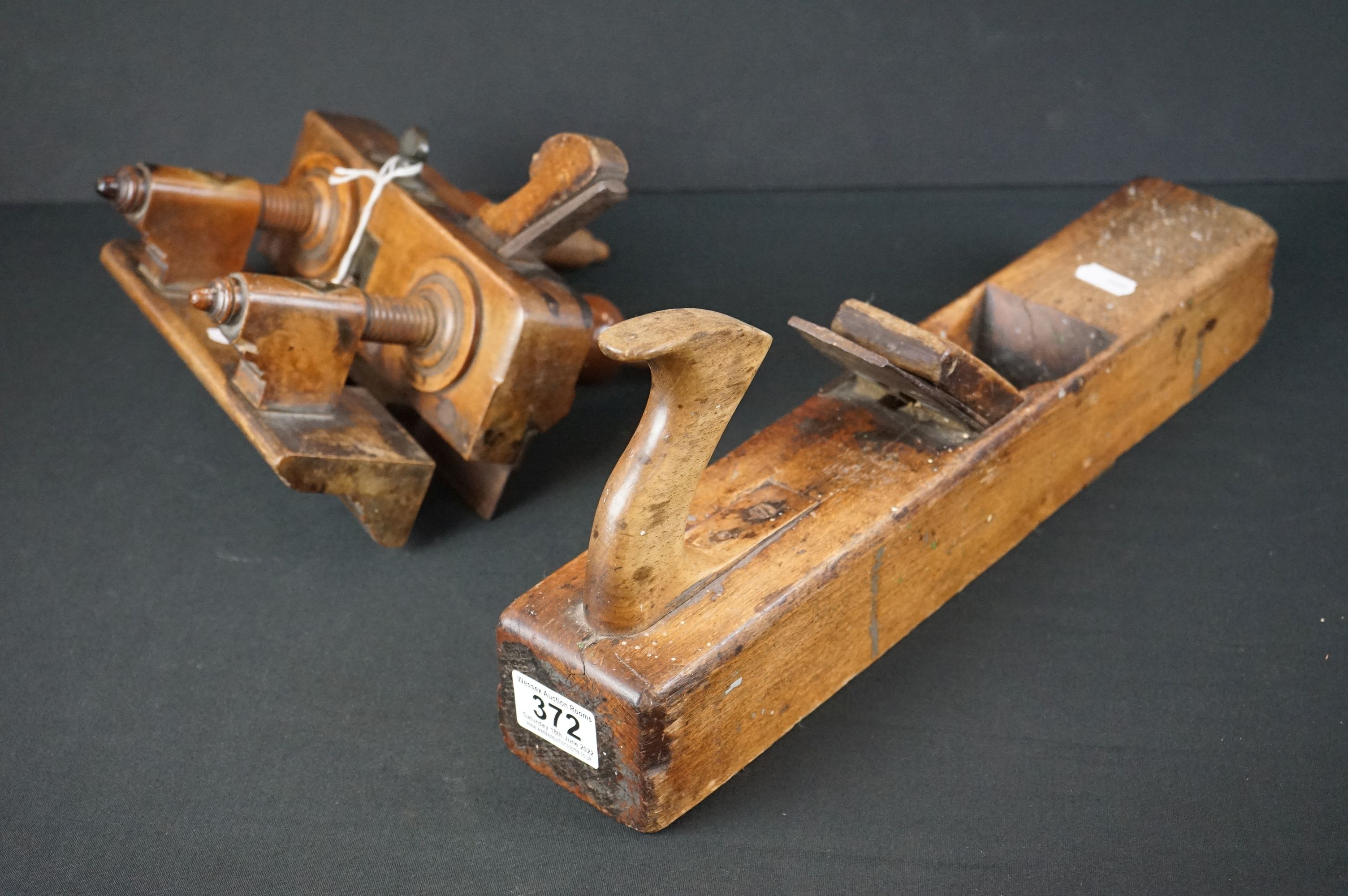 Late 19th century Wooden Sash Fillister Plane by Varville and Sons of York together with a 16" Beech