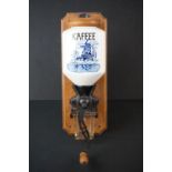 Mid 20th century German Wall Hanging Coffee Grinder, the ceramic bean holder marked ' Kaffee ', 31cm