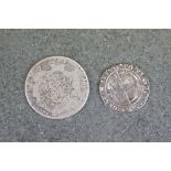 A Queen Elizabeth I hammered silver coin together with a silver half crown.