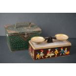 Huntley and Palmer Biscuit Tin in the form of a Green Crocodile Vanity Case and William Crawford &