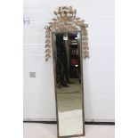 Gilt Metal Framed Rectangular Mirror with Gilt Metal Bow and Leaf Finial, 142cm high