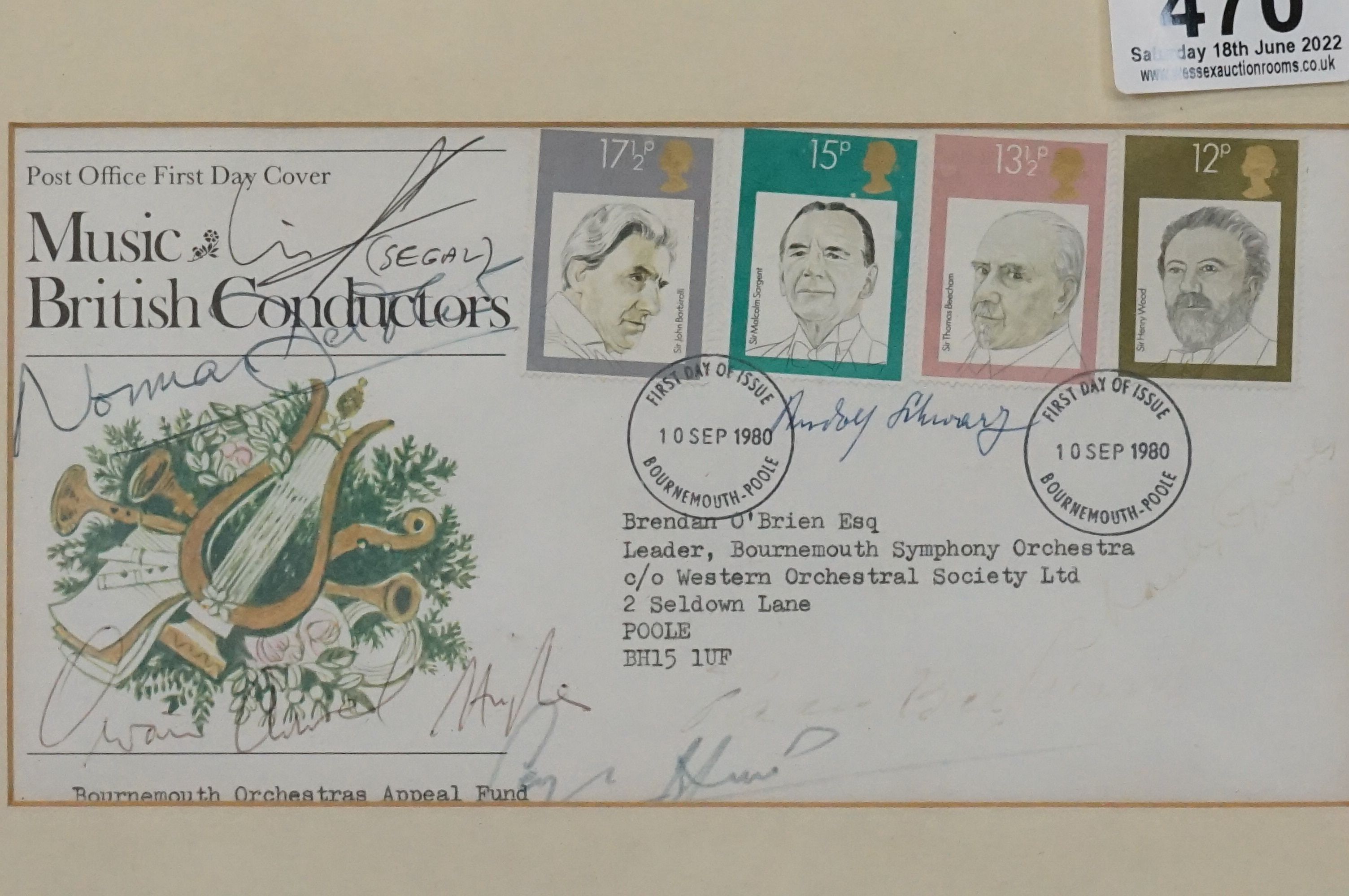 British Music Conductors 1980 stamps FDC x2, both with multiple signatures including Uri Segal who - Image 2 of 4