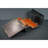 Victorian Tooled Leather Covered Fold-out Writing / Stationery Box, 27cm long
