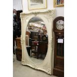 Very Large White Painted Rococo style Mirror with oval plate, 128cm x 188cm