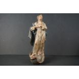 18th century Polychrome Terracotta Figure of The Virgin stood on an Orb and Serpent, 35cm high