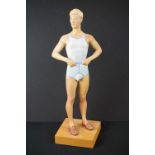 Advertising style Figure of a Man wearing underwear stood on a wooden painted plinth, 50cm high