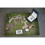 Tray of silver items, to include rings, necklaces, crosses etc