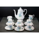 Royal Albert ' Forget-me-not ' Coffee Set comprising Coffee Pot, 6 Coffee Cups and Saucers, Milk and